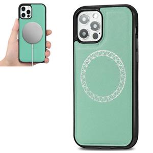 huismerk Cross Texture Embossing Magnetic PU + TPU Beschermhoes voor iPhone 12 mini (Mint Green)