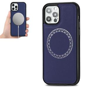 huismerk Cross Texture Embossing Magnetic PU + TPU Beschermhoes voor iPhone 12 mini(Blauw)