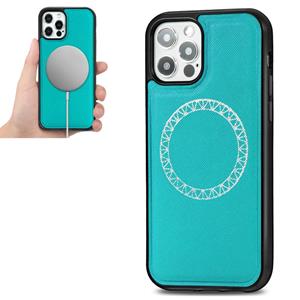 huismerk Cross Texture Embossing Magnetic PU + TPU Beschermhoes voor iPhone 12 mini (Lake Green)