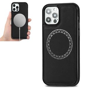 huismerk Cross Texture Embossing Magnetic PU + TPU Beschermhoes voor iPhone 12 mini(Zwart)