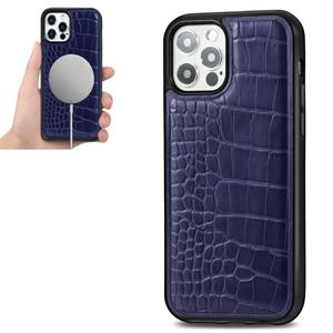 huismerk Crocodile Texture Embossing Magnetic PU + TPU Beschermhoes voor iPhone 12 mini(Blauw)