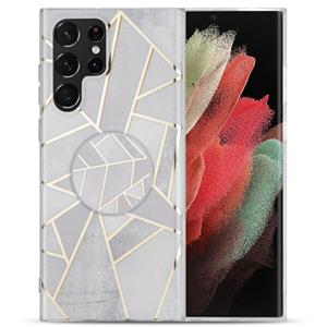 huismerk Voor Samsung Galaxy A42 5G IMD Marble TPU Telefoonhoes met opvouwbare houder