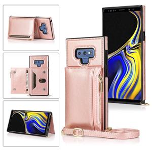 huismerk Voor Samsung Galaxy Note9 Square Zipper Wallet Bag TPU+PU Back Cover Case met Holder & Card Slots & Wallet & Cross-body Strap (Rose Glod)