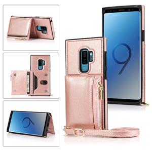 huismerk Voor Samsung Galaxy S9 Square Zipper Wallet Bag TPU+PU Back Cover Case met Holder & Card Slots & Wallet & Cross-body Strap (Rose Glod)