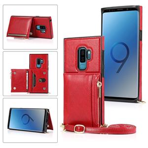 huismerk Voor Samsung Galaxy S9 Square Zipper Wallet Bag TPU+PU Back Cover Case met Holder & Card Slots & Wallet & Cross-body Strap(Red)