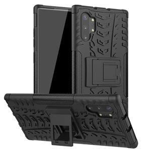 huismerk Voor Galaxy Note 10 plus Tire Texture TPU + PC schokbestendig geval met houder (zwart)