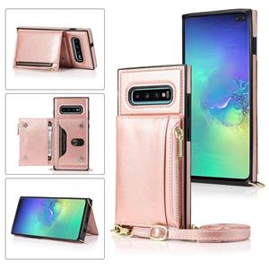 huismerk Voor Samsung Galaxy S10 Square Zipper Wallet Bag TPU+PU Back Cover Case met Holder & Card Slots & Wallet & Cross-body Strap (Rose Glod)