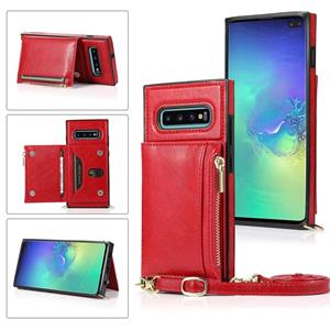 huismerk Voor Samsung Galaxy S10 Square Zipper Wallet Bag TPU+PU Back Cover Case met Holder & Card Slots & Wallet & Cross-body Strap(Red)