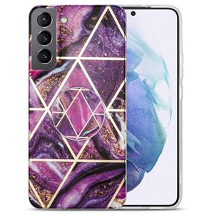 huismerk Voor Samsung Galaxy S21 + 5G IMD Marble TPU telefoonhoesje met houder