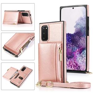 huismerk Voor Samsung Galaxy S20 Square Zipper Wallet Bag TPU+PU Back Cover Case met Holder & Card Slots & Wallet & Cross-body Strap (Rose Glod)