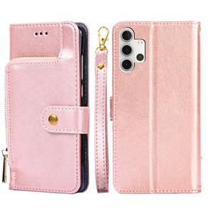 huismerk Voor Samsung Galaxy A32 5G Zipper Bag PU + TPU Horizontale Flip Lederen Case met Houder & Card Slot & Portemonnee & Lanyard (Rose Gold)