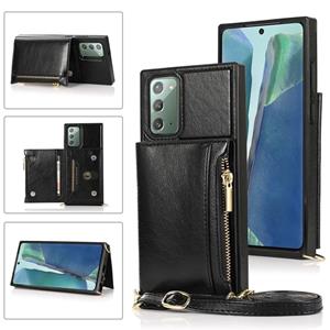 huismerk Voor Samsung Galaxy S20 Square Zipper Wallet Bag TPU+PU Back Cover Case met Holder & Card Slots & Wallet & Cross-body Strap(Zwart)