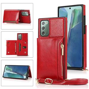 huismerk Voor Samsung Galaxy S20 Square Zipper Wallet Bag TPU+PU Back Cover Case met Holder & Card Slots & Wallet & Cross-body Strap(Red)