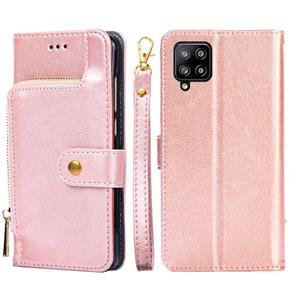 huismerk Voor Samsung Galaxy A42 5G Zipper Bag PU + TPU Horizontale Flip Lederen Case met Houder & Card Slot & Portemonnee & Lanyard (Rose Gold)