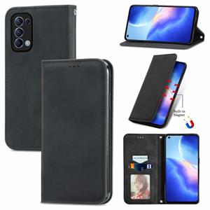 huismerk Voor OPPO Reno 5 5G /Find X3 Lite Retro Skin Feel Business Magnetic Horizontal Flip Lederen Case met houder kaart slots & portemonnee & fotolijst (zw