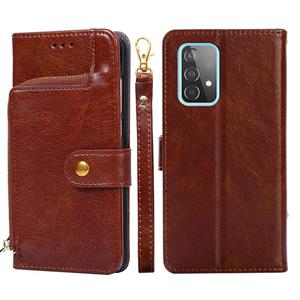 huismerk Voor Samsung Galaxy A52 5G / 4G Zipper Bag PU + TPU Horizontale Flip Lederen Case Met Houder & Card Slot & Portemonnee & Lanyard (Brown)