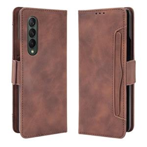 gkk Voor Samsung Galaxy Z Fold3 5G Skin Feel Calf Patroon Horizontale Flip Lederen Case met Houder & Card Slots & Fotolijst (Bruin)