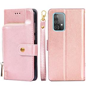 huismerk Voor Samsung Galaxy A52 5G / 4G Ritszak PU + TPU Horizontale Flip Lederen Hoesje met Houder & Kaartsleuf & Portemonnee & Lanyard (Roségoud)