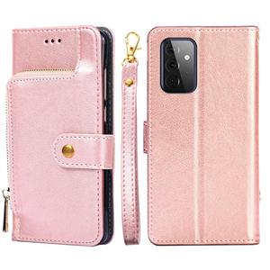 huismerk Voor Samsung Galaxy A72 5G / 4G Zipper Bag PU + TPU Horizontale Flip Lederen Case met Houder & Card Slot & Portemonnee & Lanyard (Rose Gold)