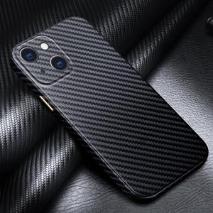 R-Just Carbon Fiber Leather Texture All-inclusive Shockproof Back Cover Case voor iPhone 13 (Zwart)