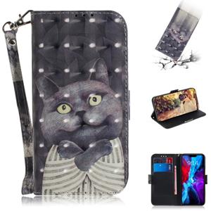 huismerk Voor iPhone 12 3D Gekleurde tekening Horizontale Flip Lederen case met Holder & Card Slots & Wallet & Lanyard(Hug Cat)