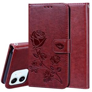 huismerk Rose Embossed Horizontale Flip PU Lederen Case met Holder & Card Slots & Wallet Voor iPhone 12 mini(Brown)