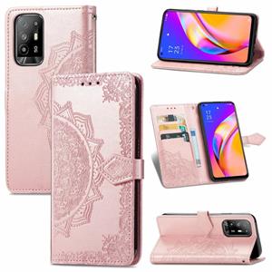 huismerk Voor OPPO A94 5G / F19 Pro + 5G / Reno5 Z Mandala Flower Reliëf Horizontale Flip Lederen Case met houder Drie Card Slots & Portemonnee & Lanyard (R