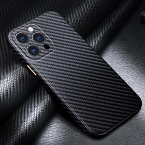 R-Just Carbon Fiber Leather Texture All-inclusive schokbestendig back Cover Case voor iPhone 13 Pro (Black)