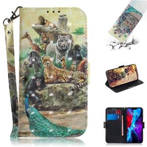 huismerk Voor iPhone 12 3D Gekleurde tekening Horizontale Flip Lederen Case met Holder & Card Slots & Wallet & Lanyard(Zoo)