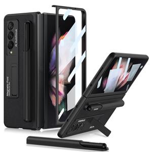 For Samsung Galaxy Z Fold3 5G GKK Ultra-thin Shockproof Leather Protective Case with Holder & Pen Slots(Black)