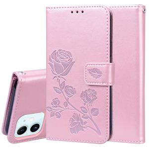 huismerk Rose Embossed Horizontale Flip PU Lederen Case met Holder & Card Slots & Wallet Voor iPhone 12 mini(Rose Red)