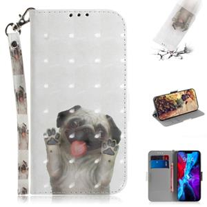 huismerk Voor iPhone 12 3D Gekleurde tekening Horizontale Flip Lederen case met Holder & Card Slots & Wallet & Lanyard(Pug)