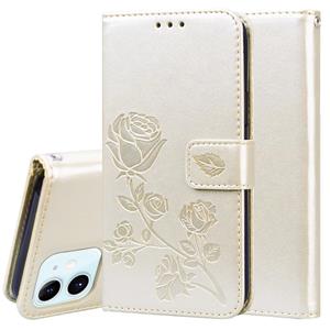 huismerk Rose Embossed Horizontale Flip PU Lederen Case met Holder & Card Slots & Wallet Voor iPhone 12 mini(Goud)