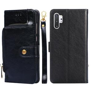 huismerk Voor Samsung Galaxy Note10 + Zipper Bag PU + TPU Horizontale Flip Lederen Case met Houder & Card Slot & Portemonnee & Lanyard (Zwart)