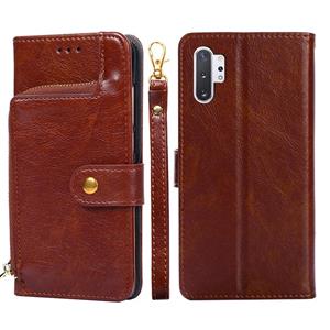 huismerk Voor Samsung Galaxy Note10 + Zipper Bag PU + TPU Horizontale Flip Lederen Case met Houder & Card Slot & Portemonnee & Lanyard (Brown)