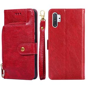 huismerk Voor Samsung Galaxy Note10 + Zipper Bag PU + TPU horizontale flip lederen hoesje met houder en kaartsleuf & portemonnee en lanyard (rood)