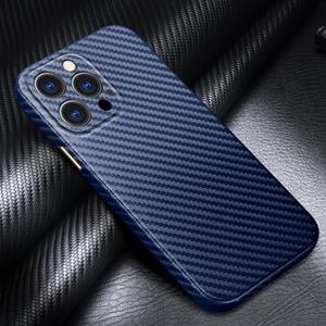 R-Just Carbon Fiber Lederen Textuur All-inclusive Shockproof Cover Case voor iPhone 13 Pro Max (Sapphire Blue)