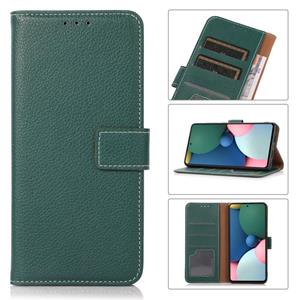 huismerk Litchi Texture PU + TPU Horizontal Flip Leather Case with Holder & Card Slots & Wallet For iPhone 13(Dark Green)