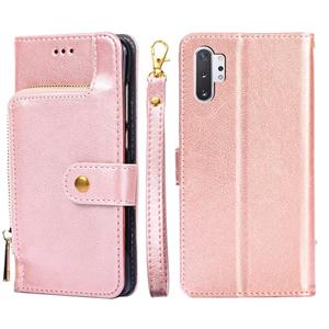 huismerk Voor Samsung Galaxy Note10 + Zipper Bag PU + TPU Horizontale Flip Lederen Case met Houder & Card Slot & Portemonnee & Lanyard (Rose Gold)