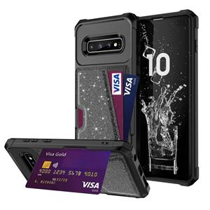 huismerk Voor Samsung Galaxy S10 + Glitter Magnetische Kaart Bag Telefoonhoesje (Zwart)