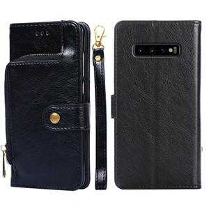 huismerk Voor Samsung Galaxy S10 + Zipper Bag PU + TPU horizontale flip lederen hoesje met houder & kaartsleuf & portemonnee & lanyard (zwart)