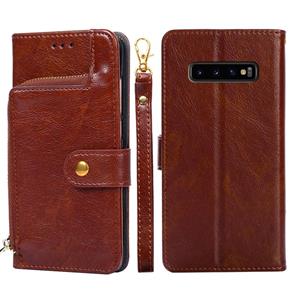 huismerk Voor Samsung Galaxy S10 + Zipper Bag PU + TPU Horizontale Flip Lederen Case met Houder & Card Slot & Portemonnee & Lanyard (Brown)