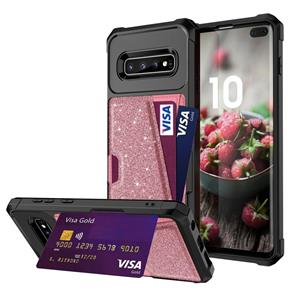 huismerk Voor Samsung Galaxy S10 + Glitter Magnetische Kaarttas Telefoonhoesje (Roze)