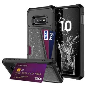 huismerk Voor Samsung Galaxy S10e Glitter Magnetische Kaart Bag Telefoonhoes (Zwart)