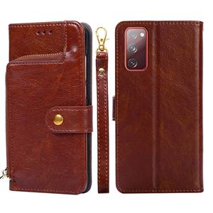 huismerk Voor Samsung Galaxy S20 Zipper Bag PU + TPU Horizontale Flip Lederen Case met Houder & Card Slot & Portemonnee & Lanyard (Brown)