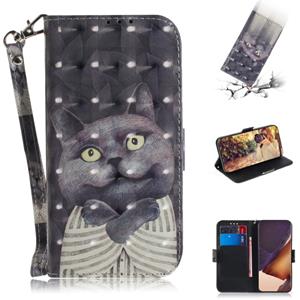 huismerk Voor Samsung Galaxy Note20 Ultra 3D Gekleurde tekening horizontale flip lederen koffer met Holder & Card Slots & Wallet & Lanyard(Hug Cat)