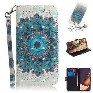 huismerk Voor Samsung Galaxy Note20 Ultra 3D Gekleurde tekening horizontale flip lederen koffer met Holder & Card Slots & Wallet & Lanyard(Peacock Wreath)