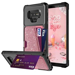 huismerk Voor Samsung Galaxy Note9 Glitter Magnetische Kaart Bag Telefoon Case (Pink)