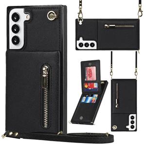 huismerk Voor Samsung Galaxy S22 5G Cross-Body Square Zipper Card Houder Bag Telefoonhoes (Zwart)