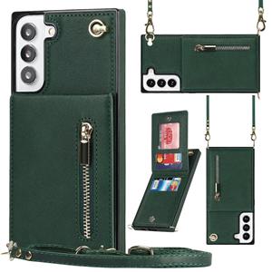 huismerk Voor Samsung Galaxy S22 5G Cross-Body Square Zipper Card Houder Bag Telefoon Case